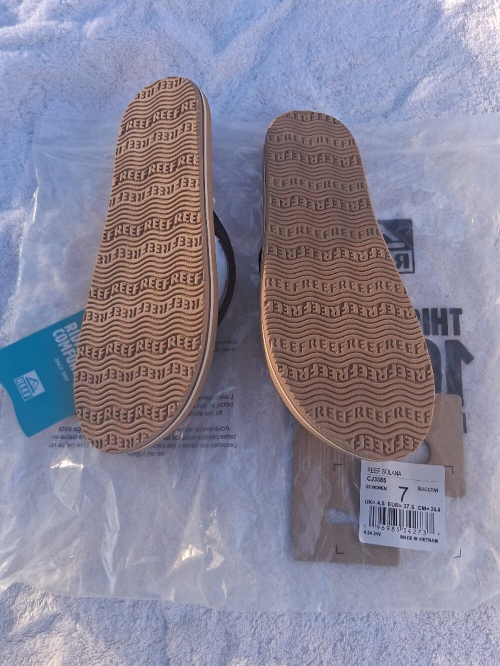REEF SOLANA Women’s Black Tan Size 7 CJ3585 New in Bag - Picture 2 of 2